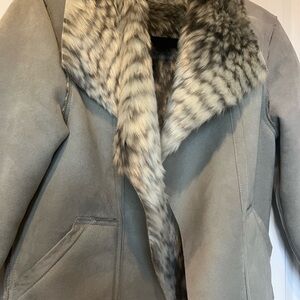 Anthropology-Women's Gray Faux Fur Collar Coat